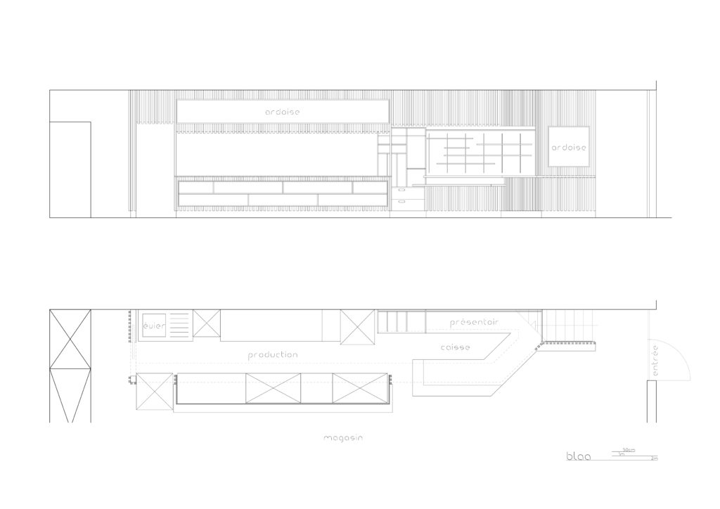 Épicerie de Valmeinier Village : façade et plan.