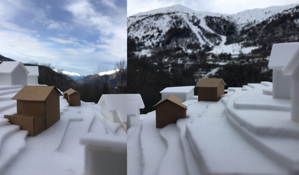 Chalets de la Girodière à Valmeinier : maquette mise en situation dans le paysage environnant.