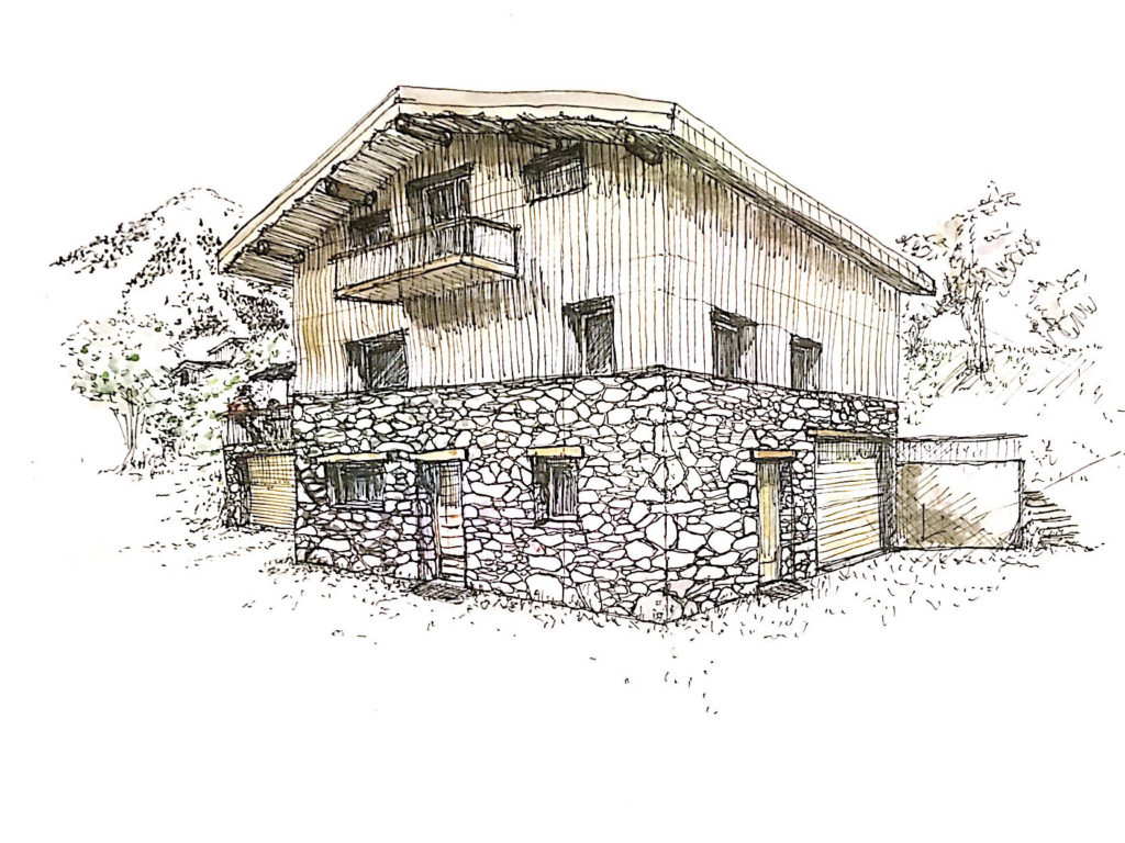 Chalets de la Girodière à Valmeinier : Dessin de la perspective du projet du chalet M.